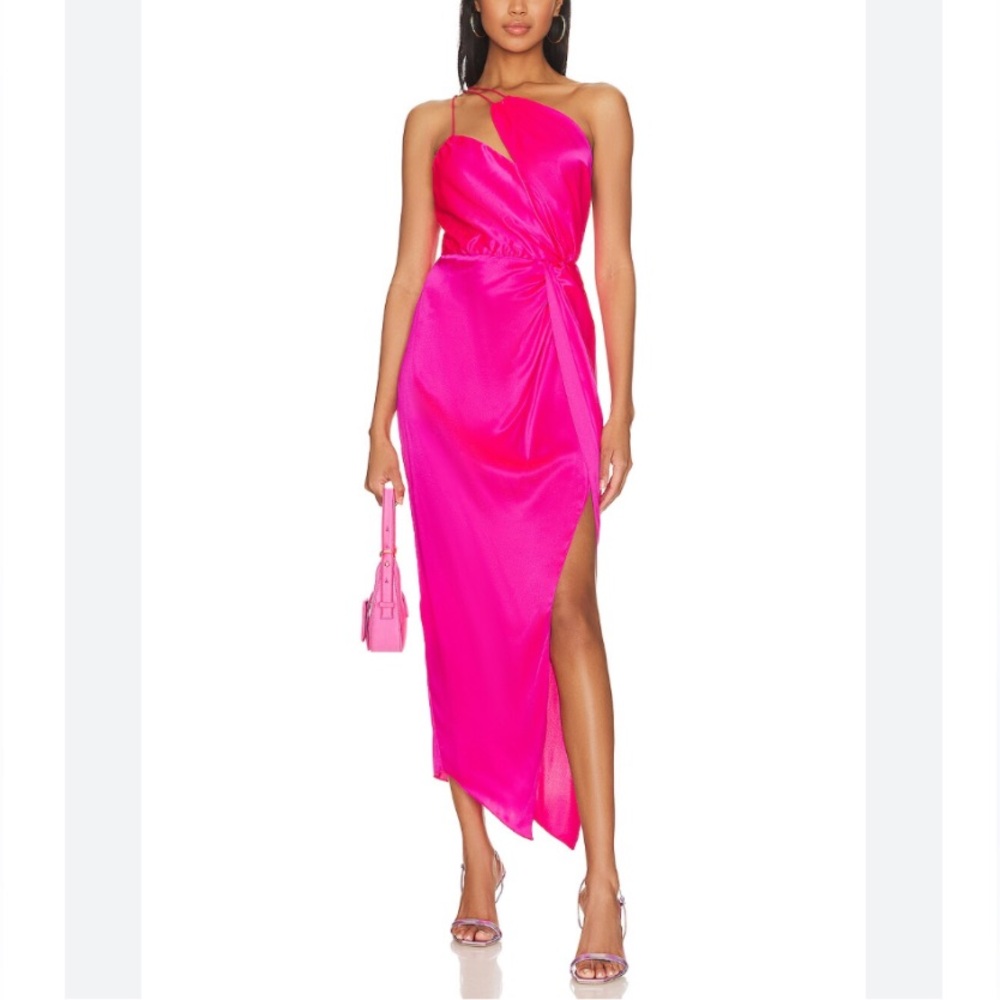 NWT THE SEI x REVOLVE Elegant Pink One-Shoulder Silk Satin Strappy Knot Dress 4